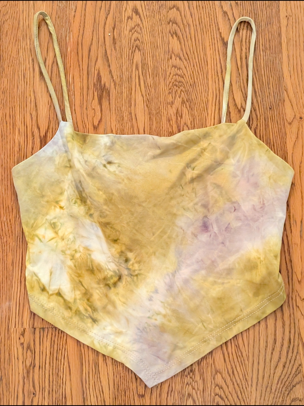 Blue Blush Mustard Yellow and Pale Purple Tie-Dye Tie Back Crop Tank Top - Picture 2 of 8